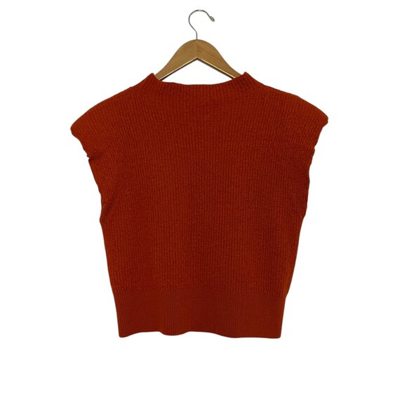 Aritzia Babaton Hazlitt Merino Wool Sweater Shoulder Pads Mock Neck Orange/Red. - Picture 7 of 12